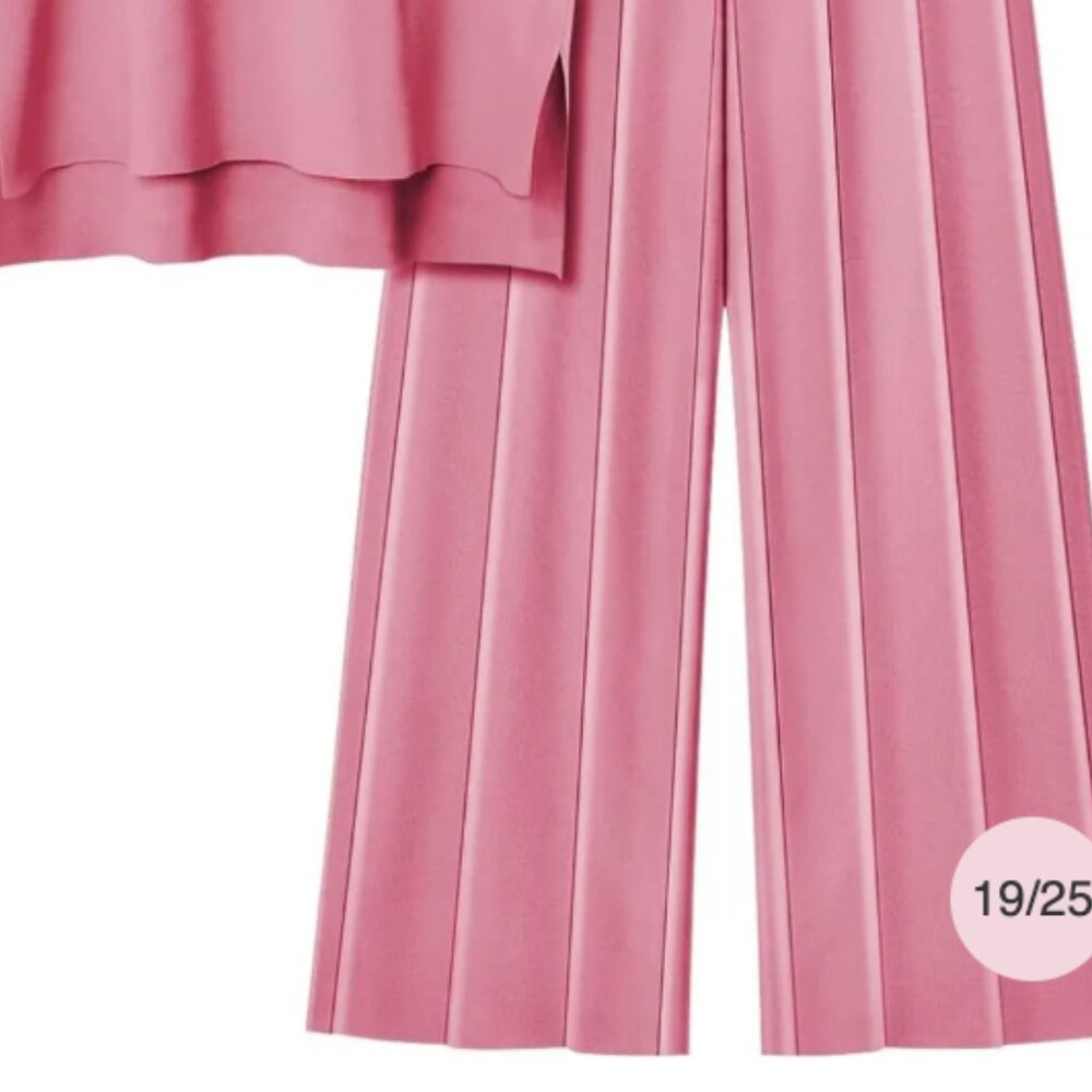 #195 SET CAP SLEEVE ROUND NECK TOP & KNIT PANTS - Picture 2 of 3